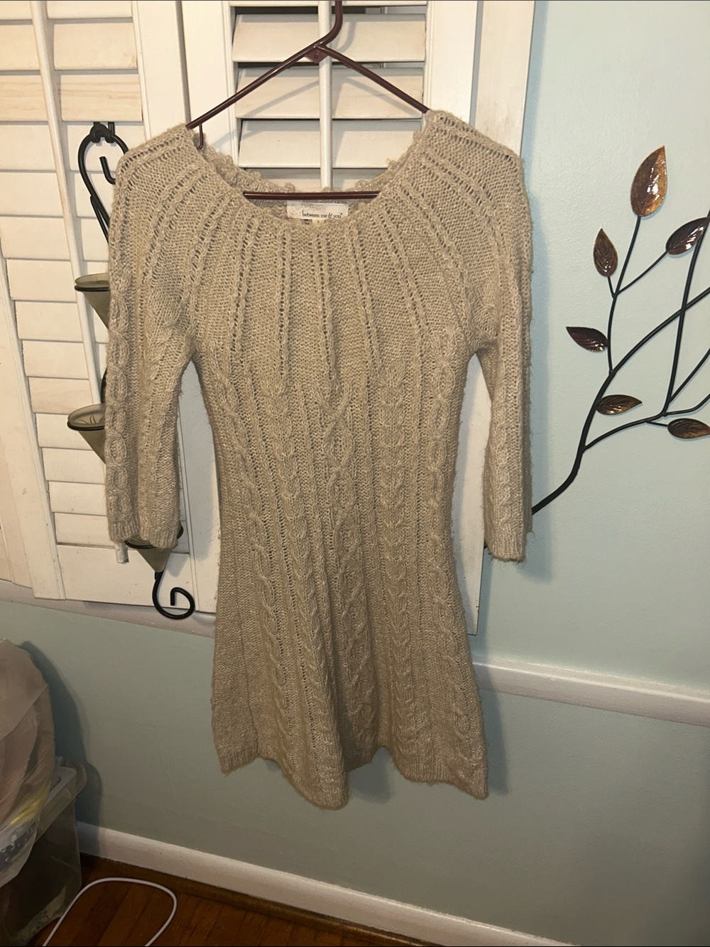 Cable Knit Scoop-Neck Sweater Dress in Beige